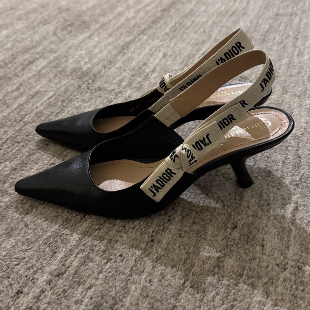 Dior Black J’adore Slingback Heels with Logo Strap